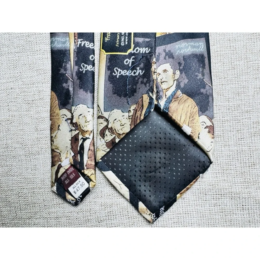 Norman Rockwell Neck Tie 100% Silk Saturday Evening Post Four Freedoms (B7)